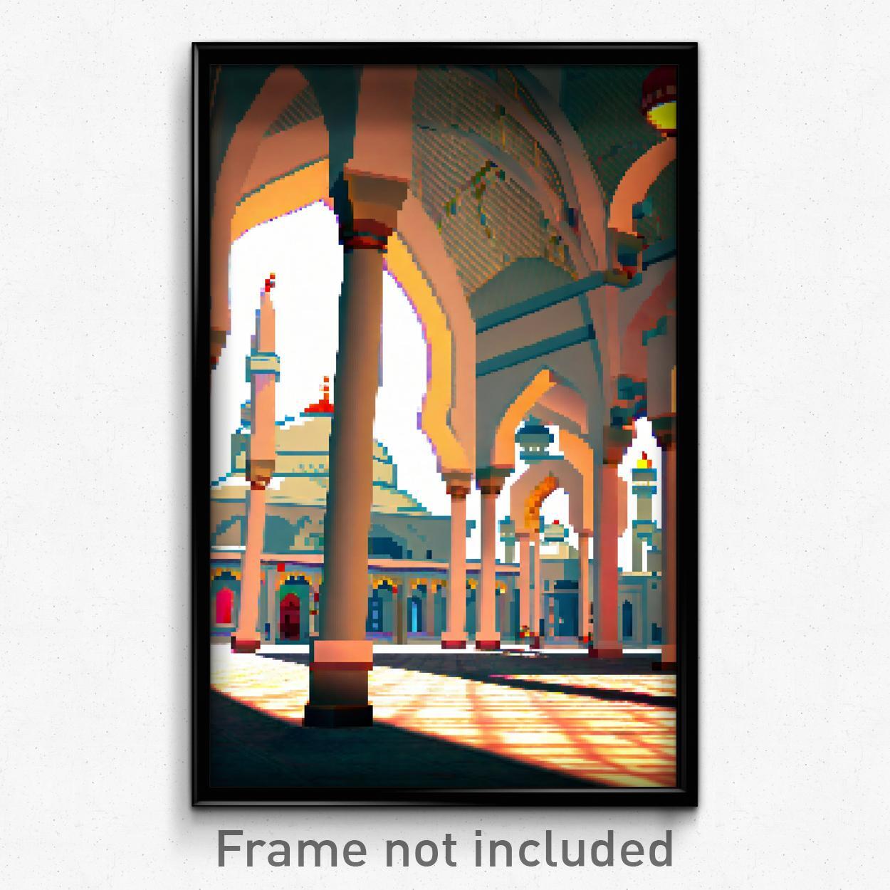 8 Bit Pixel Art Mosque Poster - Psychedelic Trippy Video Game Print