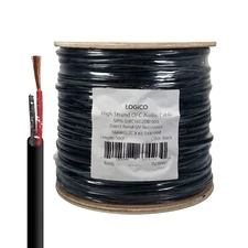 500ft Speaker Wire Audio Cable 16/2 AWG In-Wall Outdoor Direct Burial UV Black