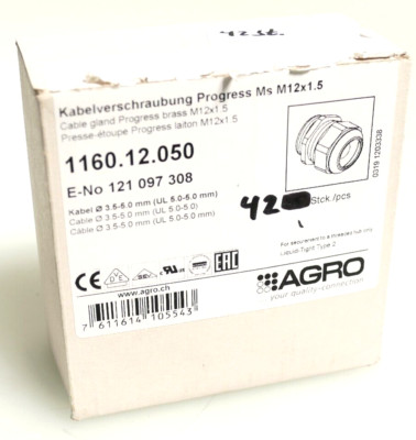 42x Agro 1160.12.050 Cable Gland Progress Ms M12x1.5 E-No 121 097 308