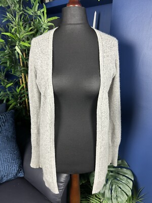 Max Studio große 100% Kaschmir Strickjacke Damen hellgrau vorne offen 
