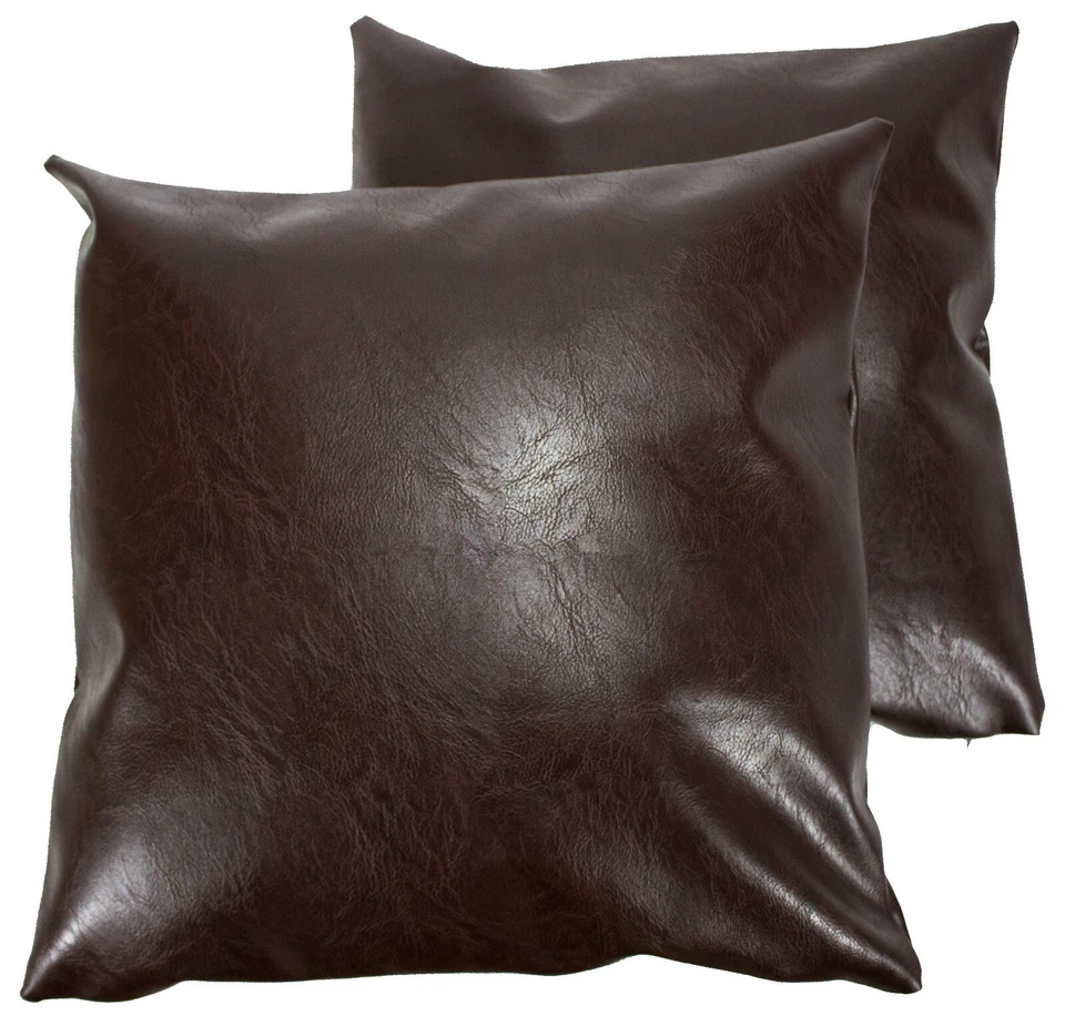 Pack of 2 Faux Leather Pillow Covers 18"x18" Luxury Soft Thick Pillowcases - Image 4 of 4