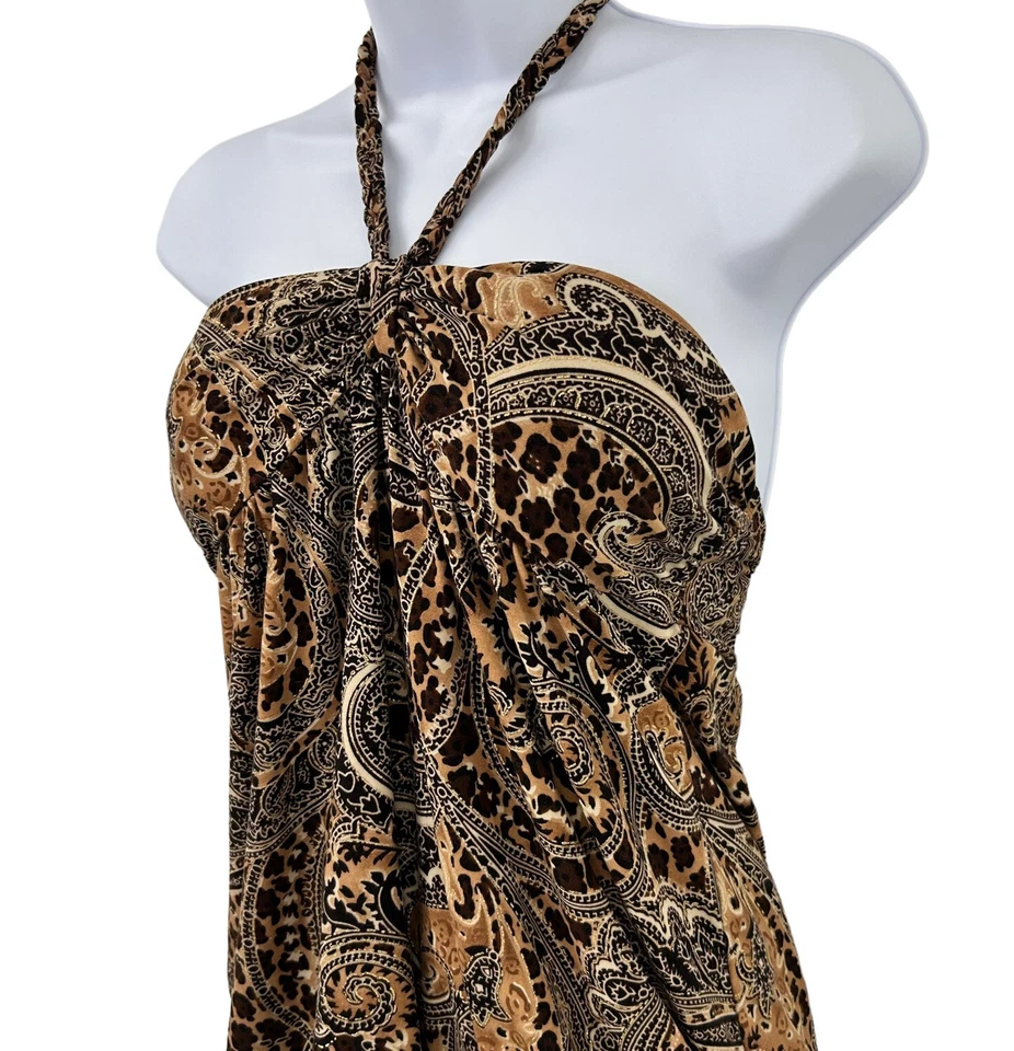 Vestido halter vintage años 90 Y2K para mujer talla M cachemira animal estampado mixto Foto 2 de 4