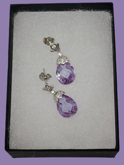Simulated Amethyst Silver Dangle/Drop Earrings - image 1