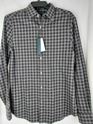 Perry Ellis Mens Maroon Gray Check Button Up Shirt Size Small NWT MSRP $69.50