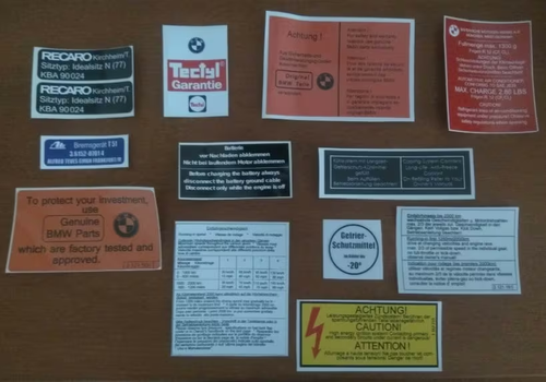 BMW E12 E23 E24 E34 E28 stickers decals restoration engine bay