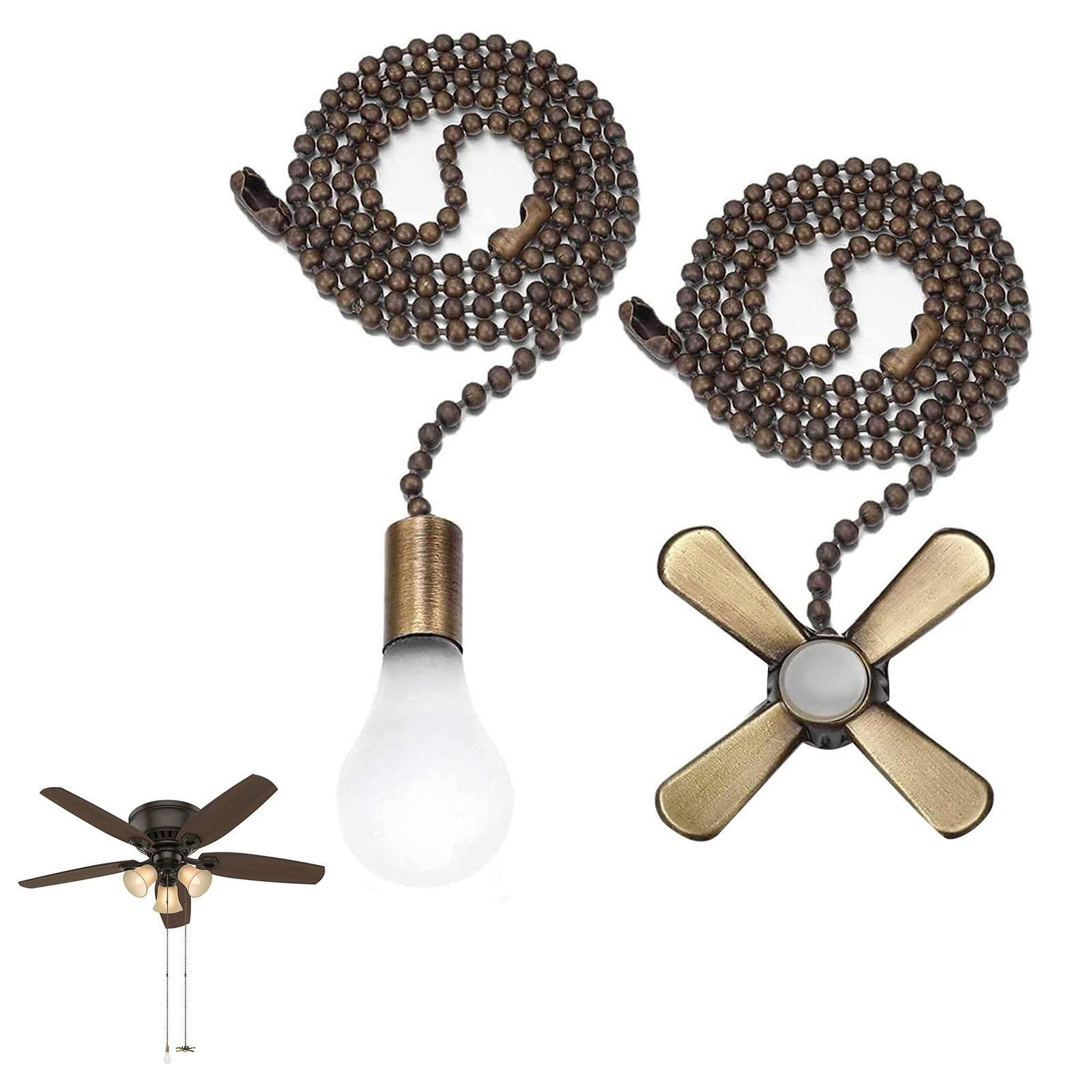 2pcs All-Copper Ceiling Fan Pull Chain Extender Switch Rope-image