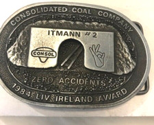 Belt Buckle Coal Miners Vintage 1984 Consolidated Coal C0.-Zero- Free Shipping