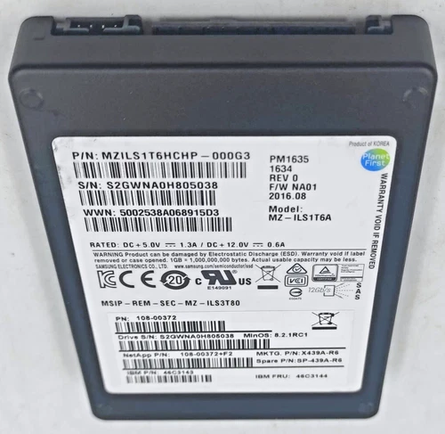 1.6TB SAMSUNG MZ-ILS1T6A PM1635 NETAPP 108-00372 15mm 2.5" SAS SSD Solid State