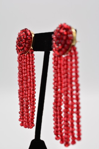 Sugarfix Dangle Statement Earrings Red Crystal Beaded Gold Signed BinAG - Picture 3 of 12