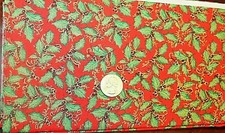 Holly Leaves and Berries Cotton Quilt Craft Fabric Gold Highlights 40"