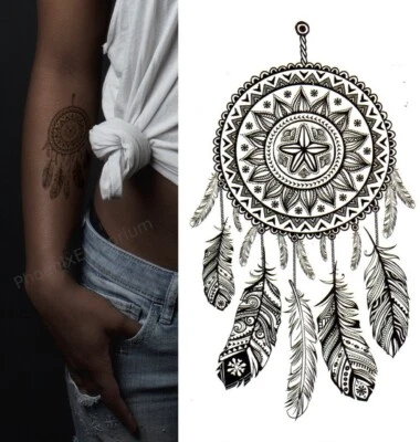 Temporary Tattoo Black Dreamcatcher Feathers Fake Body Art Waterproof Womens