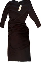 Michael Stars Petite Ruched Black Midi Dress Women LP Stitchfix NWT