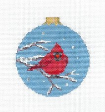 Cardinal on Snowy Tree Branch 18m HP Needlepoint Ornament Canvas Susan Roberts