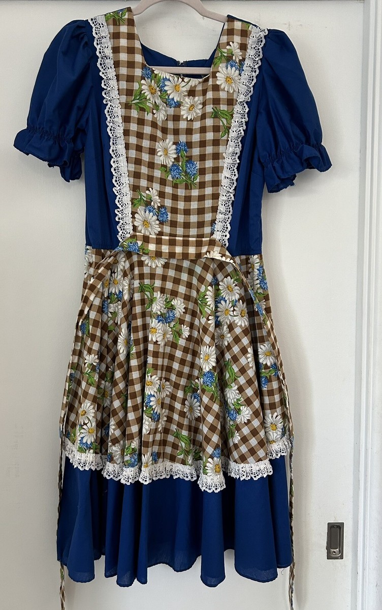 Vintage Square Dance Dress Partners Please Sz 14 Blue With White Lace Size  14