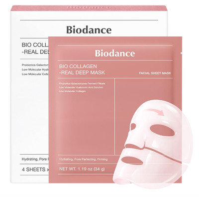 BIODANCE Bio-Collagen Real Deep Mask, Hydrating Korean Skin Care|1.19oz(34g)x4ea