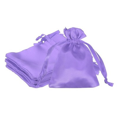 6 Satin Gift Bags 10x15 cm with Lanyard, Light Purple