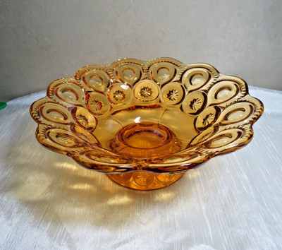 L E Smith Amber Crimped Compote # 5201 Ca 1967-1973