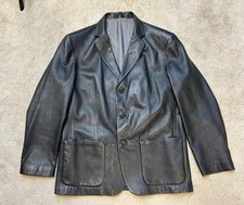 Marks and Spencer Black Leather Jacket Mens Blazer  Size Large