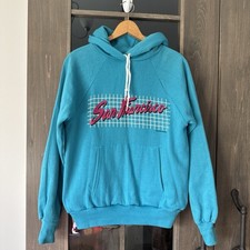 Vintage 80s Wrangler San Francisco Graphic Print Hoodie Unisex M Turquoise Pink