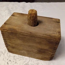 Antique Primitive Rectangular Wooden Butter Mold With Dovetail Corners