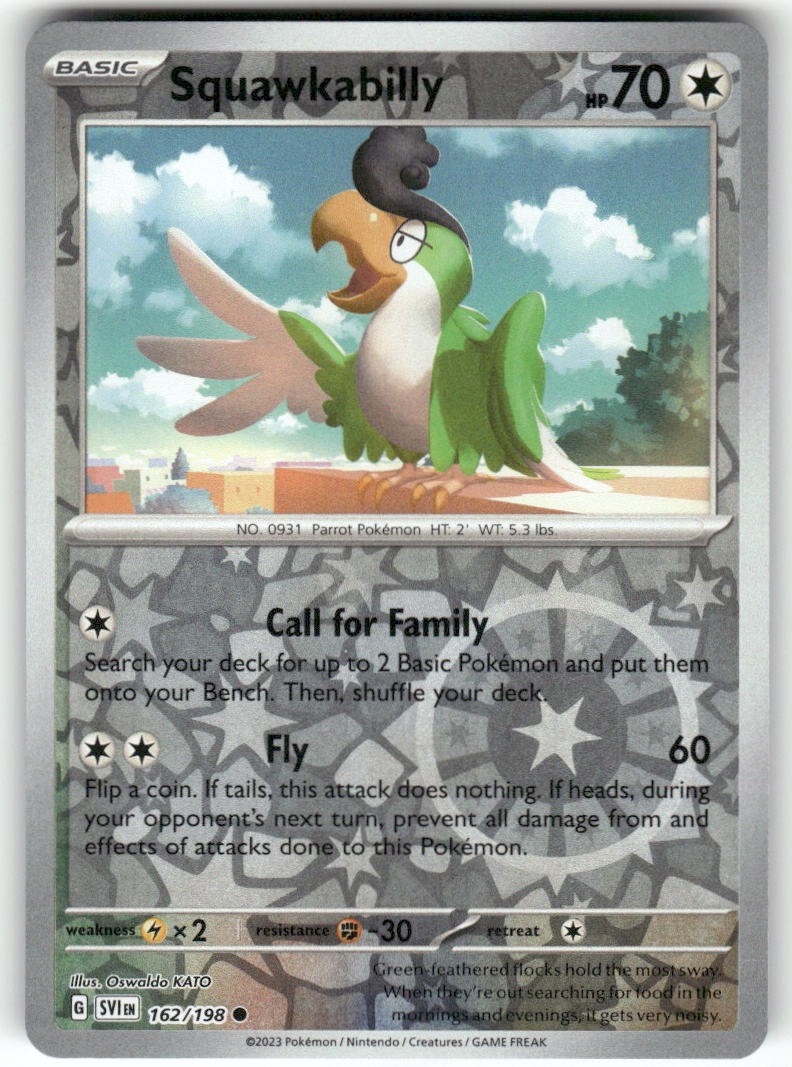 POKEMON SQUAWKABILLY 162/198 COMMON SCARLET & VIOLET REVERSE HOLO NM