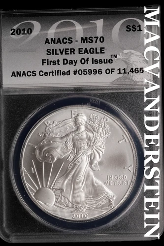2010-S American Silver Eagle Dollar-ANACS MS 70 Ch G BU No Reserve #SLL128