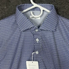 Collars and Co Polo Mens XL Blue White Geometric Dress Collar Short sleeve NWT