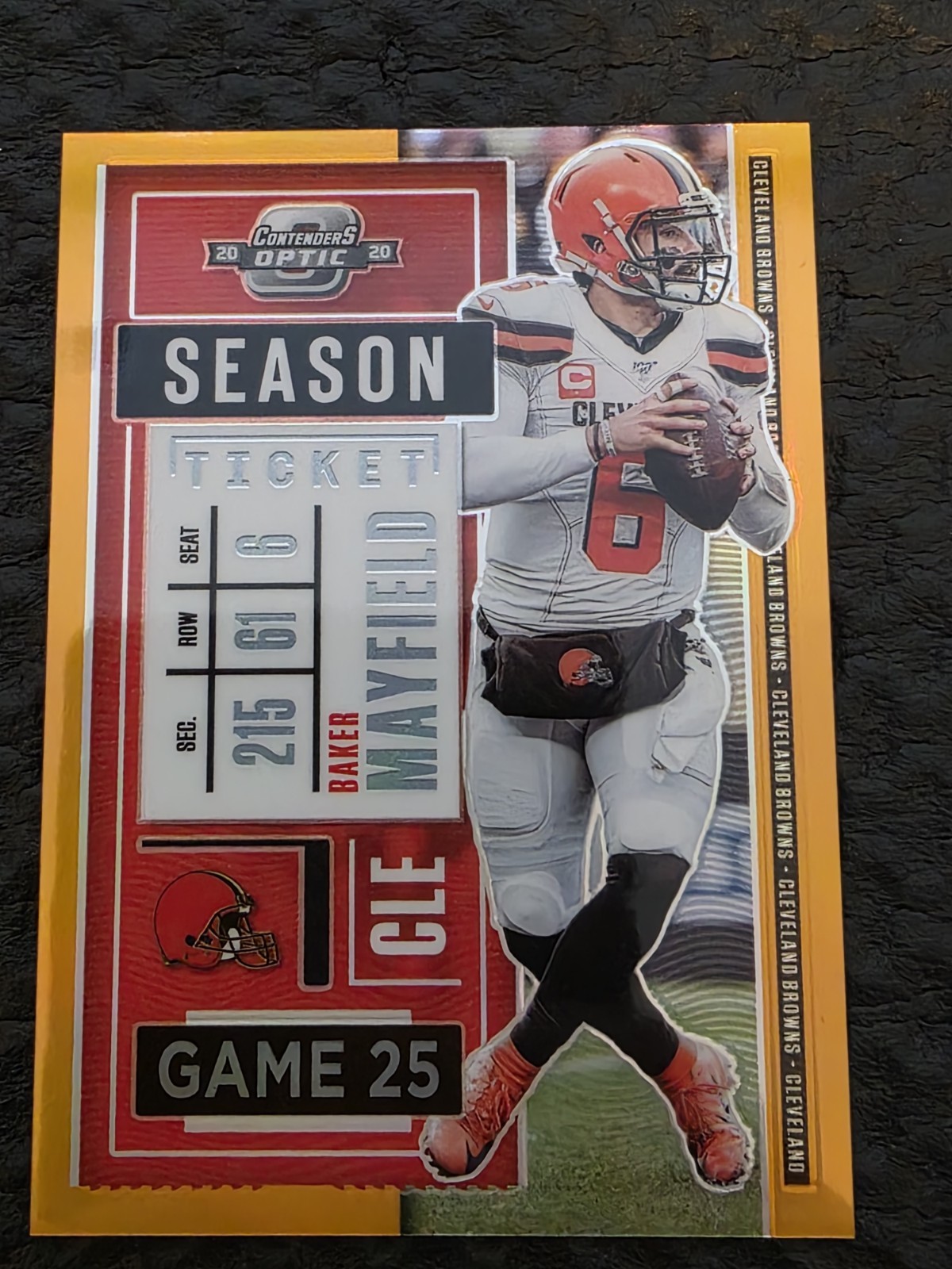 2020 Panini Contenders Optic Baker Mayfield Season Ticket Orange Prizm 18/50 #14