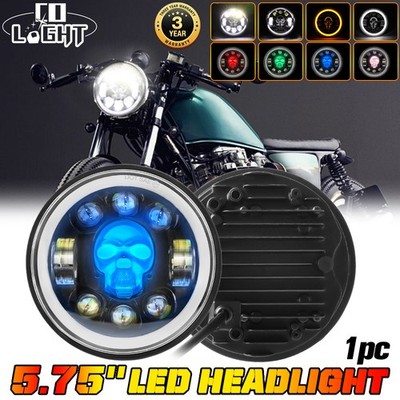 For Davidson Dyna Sportster 5 3/4'' 5.75 inch LED Headlights RGB Halo Skull Hi/Lo