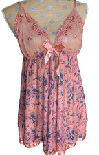 Y2K Sheer Lace Slip Dress Top Lingerie Babydoll Fairy Coquette Bow Dainty S/M