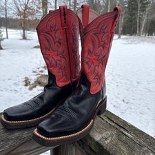Ariat Women's Western Cowboy Boots Black Leather Sq Toe 17204 Pink/Red Sz 9