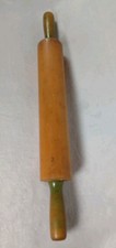 Vintage Munising Style Wood Rolling Pin Green Handles 1920s-40s Farmhouse