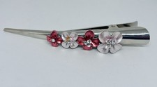 Vintage Hair Barrette Pink Flowers 1970's Hair Accessory Silver Hair Clip 5  