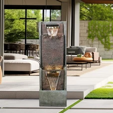 Outdoor Garden Waterfalls Fountains w/Led Lights Water Fountain Home Art Decor