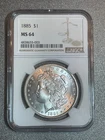 1885 Morgan Silver Dollar NGC MS64 Looks PL