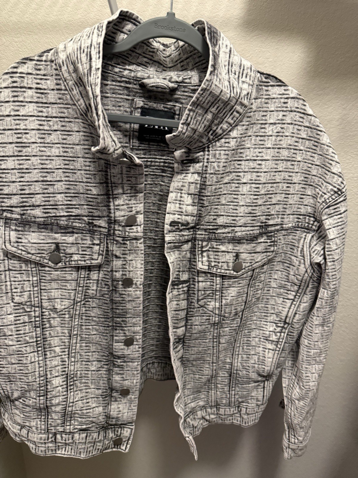 ZARA MENS Geometric Pattern Button Jacket XL Blac… - image 3