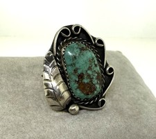 Vintage Sterling Silver Natural Turquoise Ring Size 7 Heavy 56.7g Southwestern