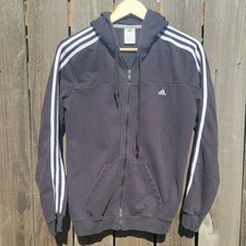 adidas Men's Black Zip-Up Hoodie with White Shoulder Stripes Activewear Lounge