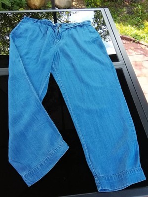 Violeta by Mango dünne Jeans Hose Chino weit luftig L 44/46 L 30 mittel blau