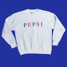 VTG Pepsi Cola Crewneck Sweatshirt Red Blue Spellout White Fruit of the Loom L
