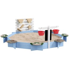 Outdoor Wooden Sandbox for Toddlers, 85x85x25 Inches, Animal Pattern Seats,