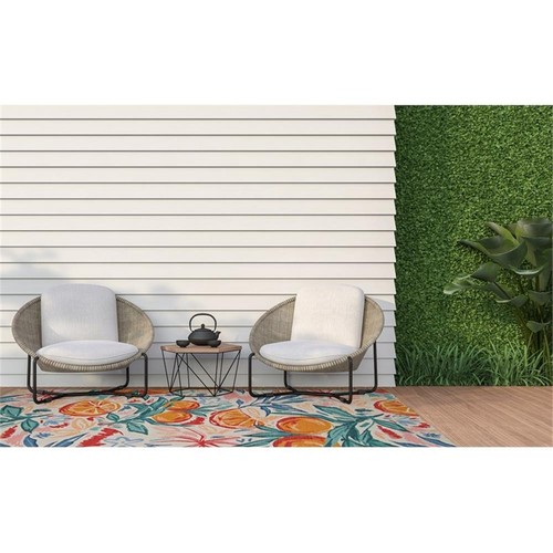 Linon Indoor Outdoor Machine Washable Marin Area 7'x9' Rug in Ivory and ...