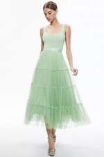 Alice + Olivia Chara Pistachio Green Tulle Midi Dress 8