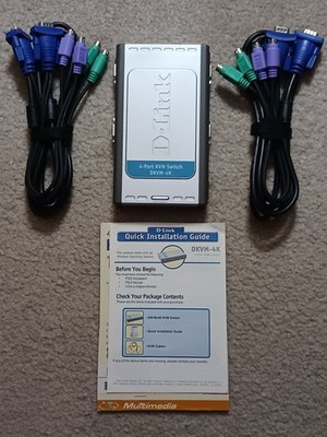D-LINK 4-Port KVM Switch with VGA/SVGA, Keyboard/Mouse Cables for 4 PC's