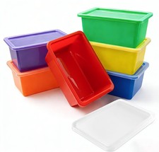 6 PCS 5 Qt Colored Plastic Cubby Bins With Lids Stackable Toy Storage System