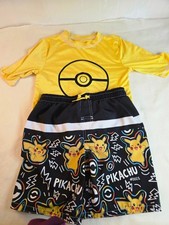 Pok mon Pikachu Boys Size 8 Rash Guard Shirt Swim Trunks 2-Piece Set