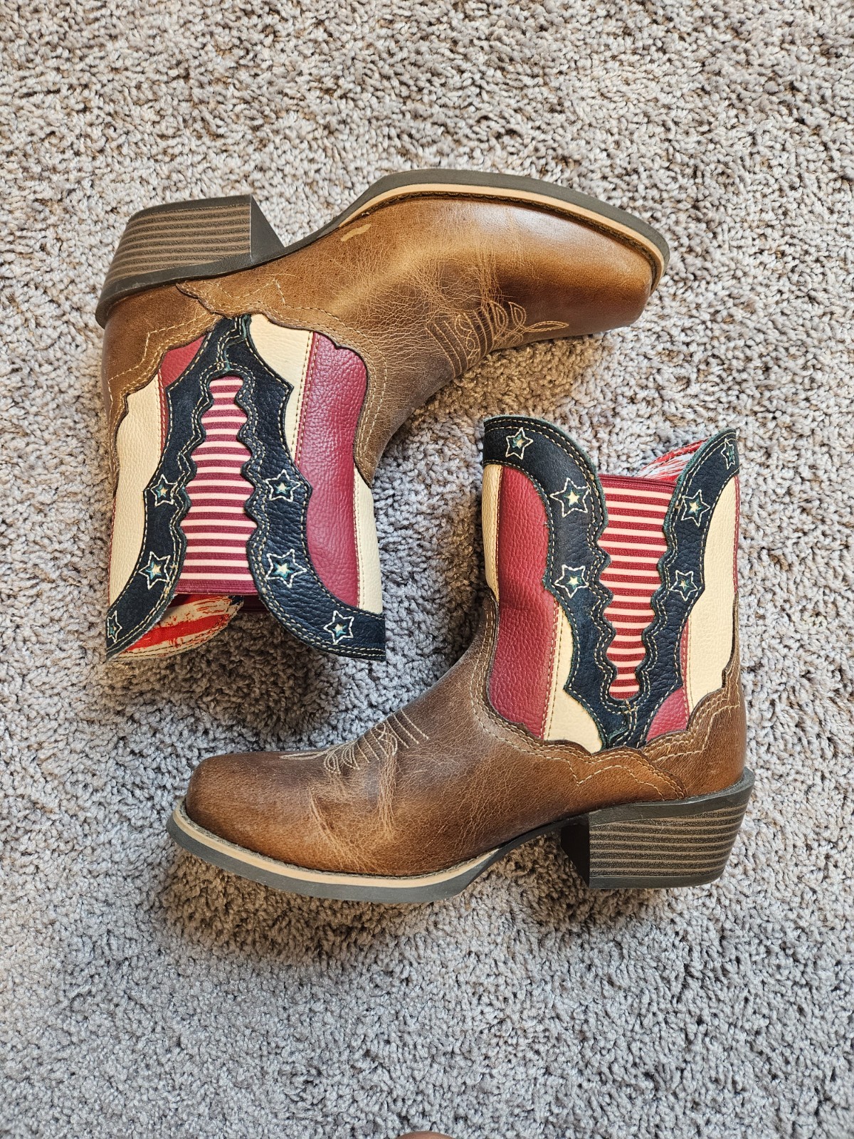 Justin Womens American Flag Size 7 Square Toe Leather Western Cowgirl Boots