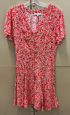 Madewell Red/White Floral V-Neck Button Front Short Sleeve A-Line Dress size 2
