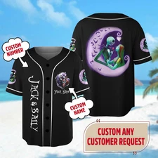 Custom Jack And Sally Baseball Jersey Jack Skellington Jersey Shirt Nightmare Be