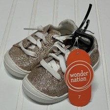 Wonder Nation Girls Shoes Size 7 NWT Gold Sparkles Slip On Sneakers